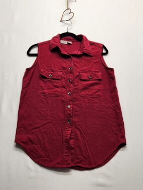⭐️Vintage In Resource 100% Silk Burgundy Sleeveless Button Down Shirt Medium